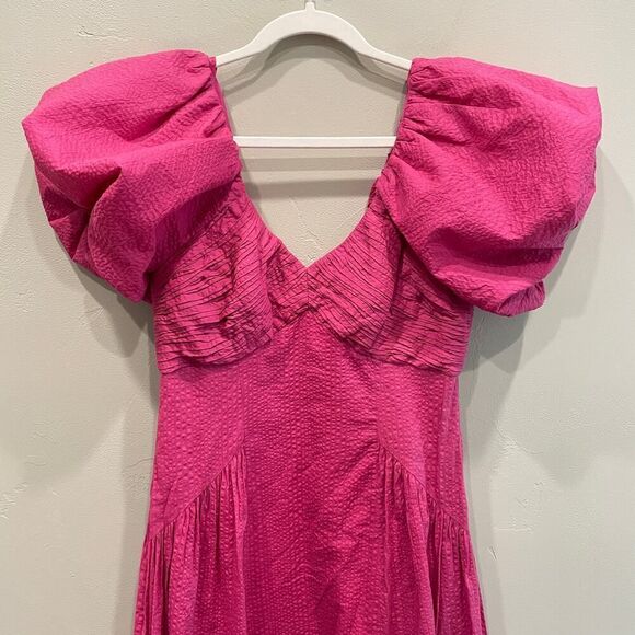 NWT Frame Puff Sleeve Cotton Midi Dress Fuchsia Pink - Size: Small - Picture 8 of 16